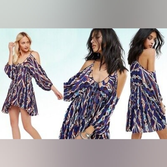 Free People Monarch Cold Shoulder Trapeze Mini Dress in XS - Picture 1 of 9